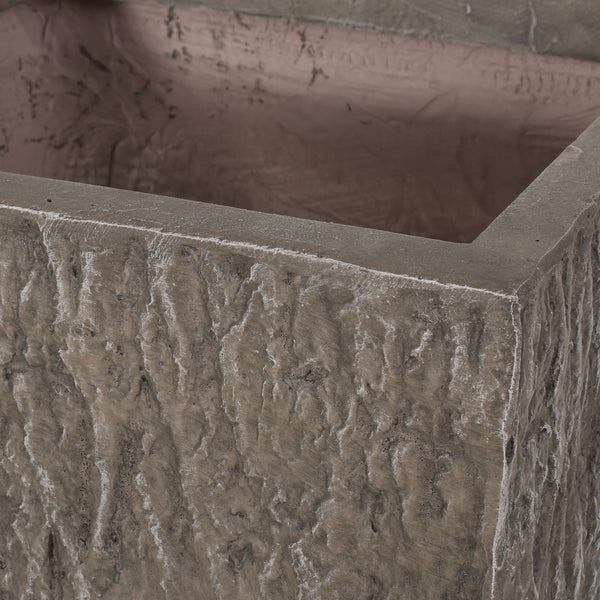 Gdf Studio Berkamn Outdoor Large And Small Cast Stone Planters Set Of 2 Brown Wood