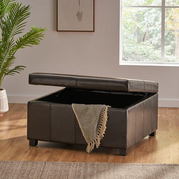 Gdf Studio Berkeley Espresso Leather Storage Ottoman Coffee Table