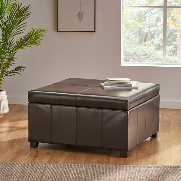 Gdf Studio Berkeley Espresso Leather Storage Ottoman Coffee Table