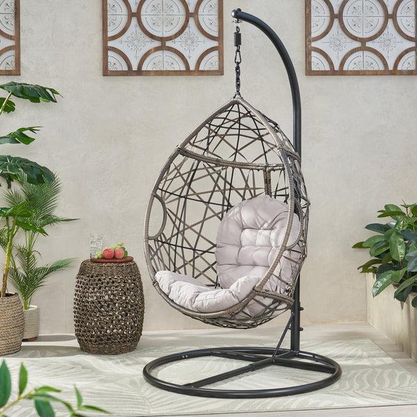 Gdf Studio Berkley Outdoor Wicker Hanging Teardrop / Egg Chair
