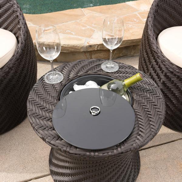 Gdf Studio Berkshire Outdoor Brown Wicker Accent Table With Ice Bucket