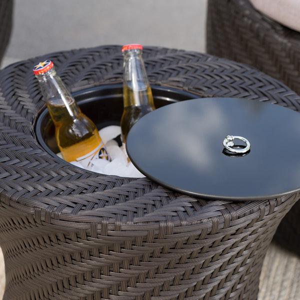 Gdf Studio Berkshire Outdoor Brown Wicker Accent Table With Ice Bucket