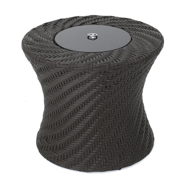 gdf studio Berkshire Outdoor Brown Wicker Accent Table with Ice Bucket