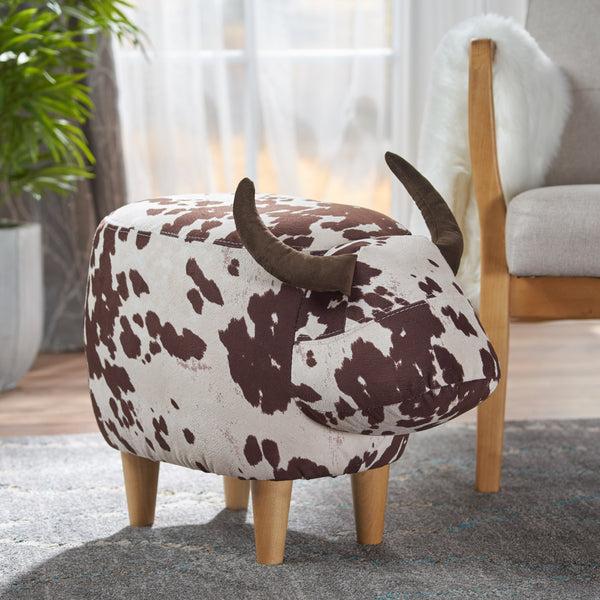 Gdf Studio Bertha Milk Cow Patterned Velvet Ottoman