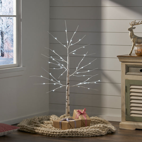 Gdf Studio Berwick 4-Foot Pre-Lit 48 White LED Artificial Twig Birch Tree White