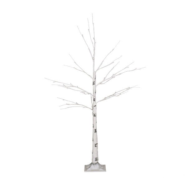 gdf studio Berwick 4-Foot Pre-Lit 48 White LED Artificial Twig Birch Tree White