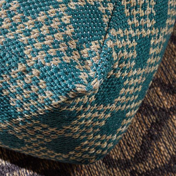 Gdf Studio Betty Large Square Casual Pouf Boho Beige And Teal Yarn