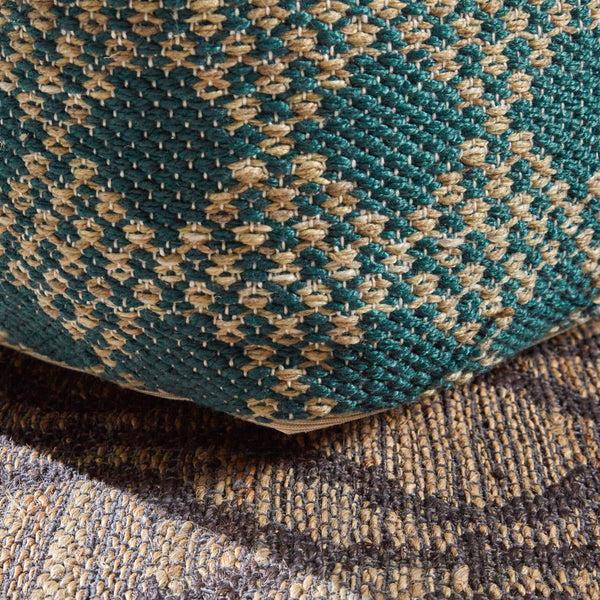 Gdf Studio Betty Large Square Casual Pouf Boho Beige And Teal Yarn