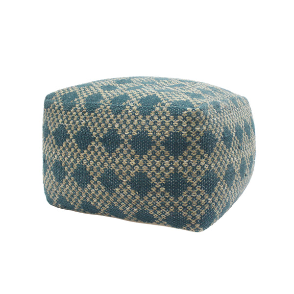 gdf studio Betty Large Square Casual Pouf Boho Beige and Teal Yarn