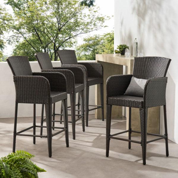 Gdf Studio Bheleso 28-Inch Contemporary Outdoor Multibrown Wicker Barstool (Set Of 4)