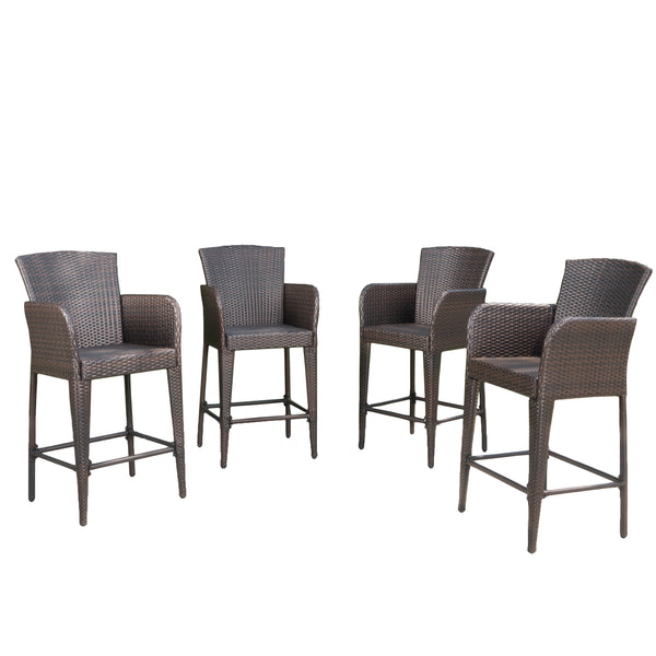 gdf studio Bheleso 28-Inch Contemporary Outdoor Multibrown Wicker Barstool (Set of 4)