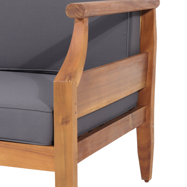 Gdf Studio Bianca Mid-Century Modern Acacia Wood 3 Seater Sofa Chat Set With Ottoman Teak And Dark Gray