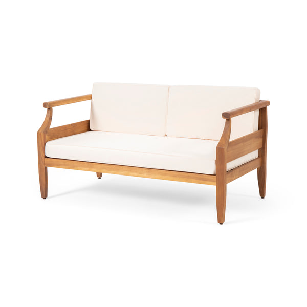 Gdf Studio Bianca Outdoor Mid-Century Modern Acacia Wood 4 Seater Chat Set With Cushions