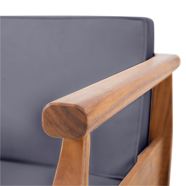 Gdf Studio Bianca Outdoor Mid-Century Modern Acacia Wood 5 Seater Sectional Chat Set With Club Chair Teak And Dark Gray