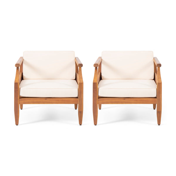 Gdf Studio Bianca Outdoor Mid-Century Modern Acacia Wood Club Chair With Cushion