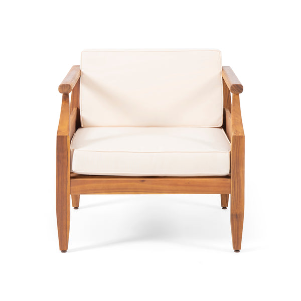 Gdf Studio Bianca Outdoor Mid-Century Modern Acacia Wood Club Chair With Cushion