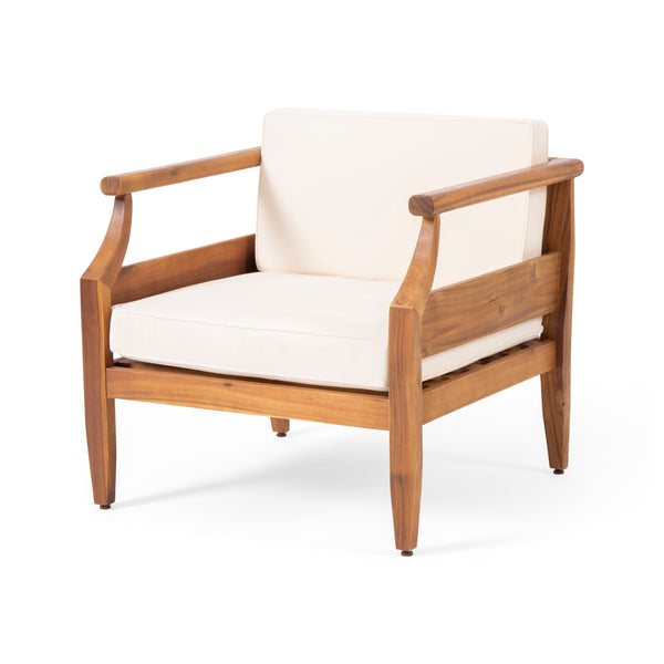 Gdf Studio Bianca Outdoor Mid-Century Modern Acacia Wood Club Chair With Cushion