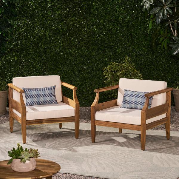 gdf studio Bianca Outdoor Mid-Century Modern Acacia Wood Club Chair With Cushion