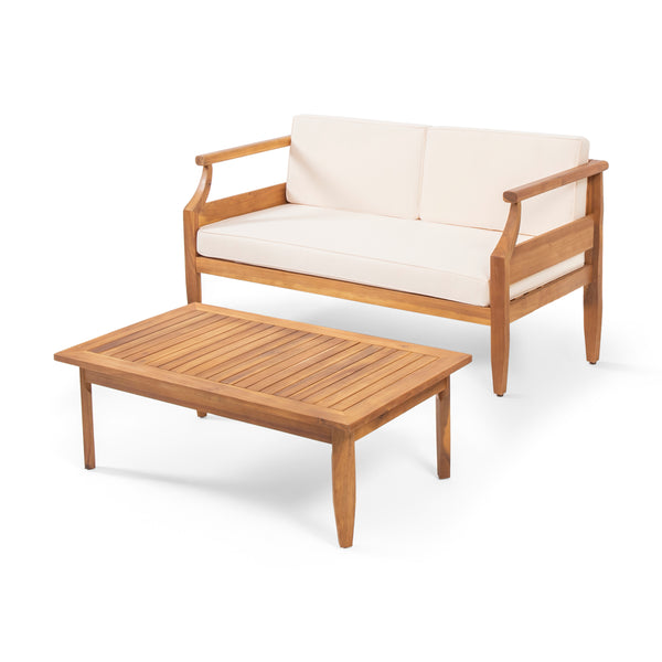 Gdf Studio Bianca Outdoor Mid-Century Modern Acacia Wood Loveseat Set
