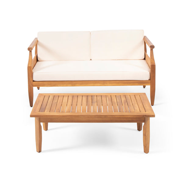 Gdf Studio Bianca Outdoor Mid-Century Modern Acacia Wood Loveseat Set