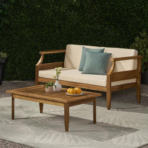 gdf studio Bianca Outdoor Mid-Century Modern Acacia Wood Loveseat Set