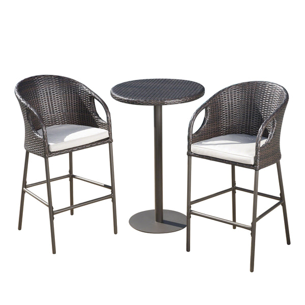 gdf studio Big Rock Outdoor 3 Piece Multi-brown Wicker Round Bar Set