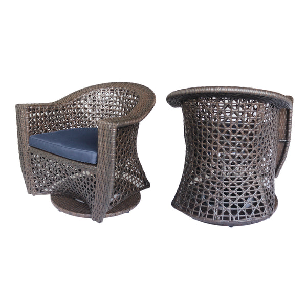 Gdf Studio Big Sur Patio Swivel Chair Wicker With Outdoor Cushions Multi-Brown Navy Blue