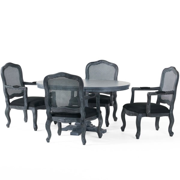 Gdf Studio Biorn French Country Wood And Cane 5-Piece Expandable Oval Dining Set