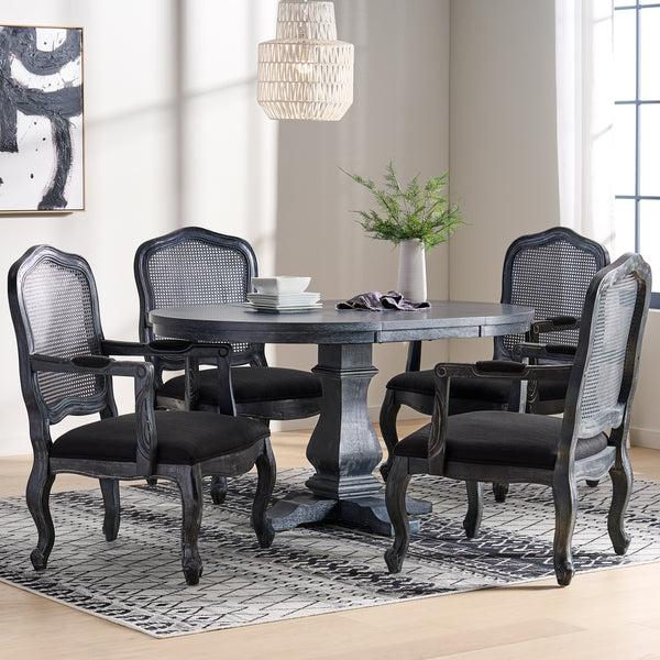 gdf studio Biorn French Country Wood and Cane 5-Piece Expandable Oval Dining Set