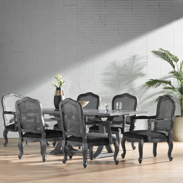 Gdf Studio Biorn French Country Wood And Cane 7-Piece Expandable Dining Set