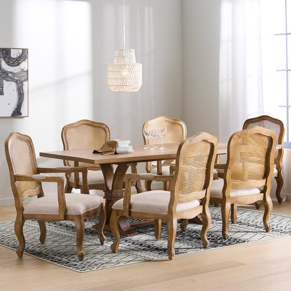 gdf studio Biorn French Country Wood and Cane 7-Piece Expandable Dining Set