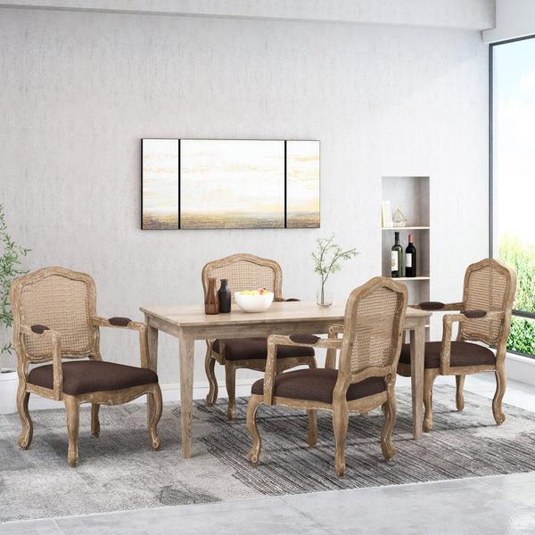 Gdf Studio Biorn French Country Wood And Cane Upholstered Dining Armchair