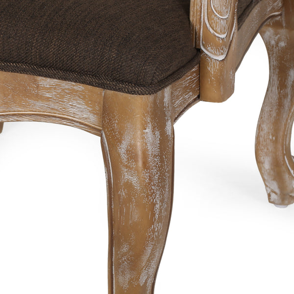 Gdf Studio Biorn French Country Wood And Cane Upholstered Dining Armchair