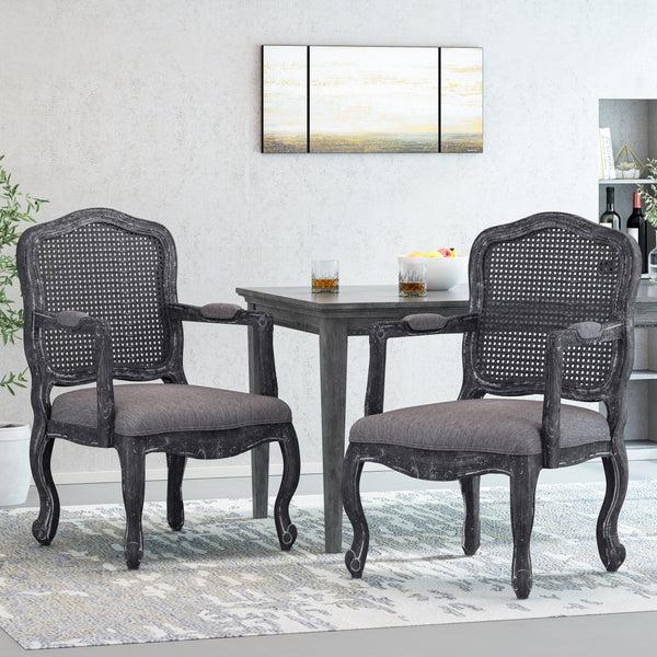 gdf studio Biorn French Country Wood and Cane Upholstered Dining Armchair
