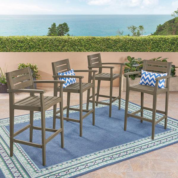 Gdf Studio Blair Outdoor Rustic Acacia Wood Barstool (Set Of 4)