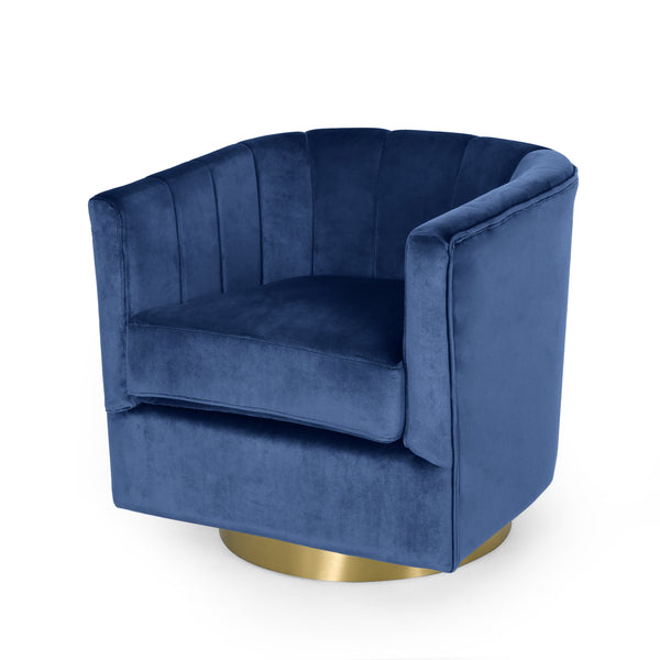 Gdf Studio Blairmont Modern Glam Channel Stitch Velvet Swivel Club Chair