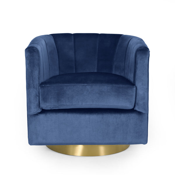 Gdf Studio Blairmont Modern Glam Channel Stitch Velvet Swivel Club Chair