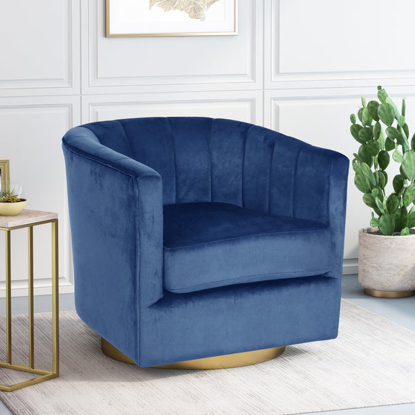 gdf studio Blairmont Modern Glam Channel Stitch Velvet Swivel Club Chair