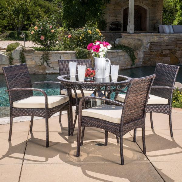 gdf studio Blake Outdoor 5-piece Wicker Dining Set with Cushions