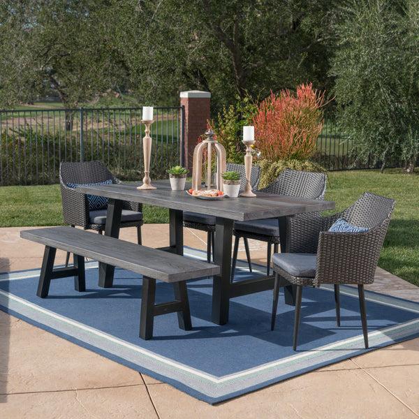 Gdf Studio Blanche Outdoor 6 Piece Wicker Dining Set With Concrete Table And Bench