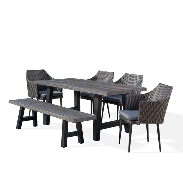 gdf studio Blanche Outdoor 6 Piece Wicker Dining Set with Concrete Table and Bench