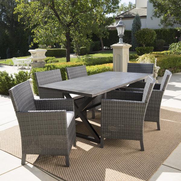 Gdf Studio Blane Outdoor 7 Piece Grey Dining Set With Aluminum Dining Table