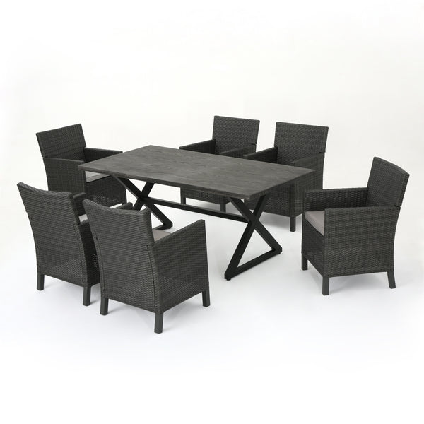 gdf studio Blane Outdoor 7 Piece Grey Dining Set with Aluminum Dining Table