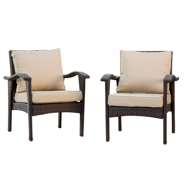 Gdf Studio Bleecker Outdoor Wicker Club Chair With Cushion Set Of 2