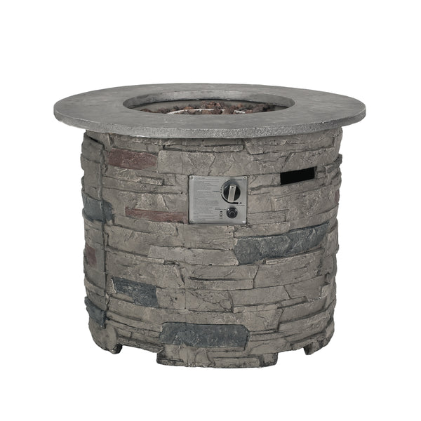 gdf studio Blomgren 32-inch Stone Circular MGO Fire Pit With Grey Top - 40 000 BTU