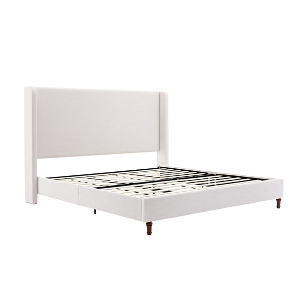 gdf studio Bobbee King Indoor Upholstered Metal Tall Headboard Bed with Wingback