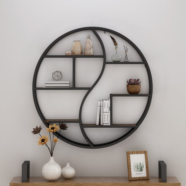 Gdf Studio Bobby Industrial Wall Mount Round Yin Yang Floating Shelf