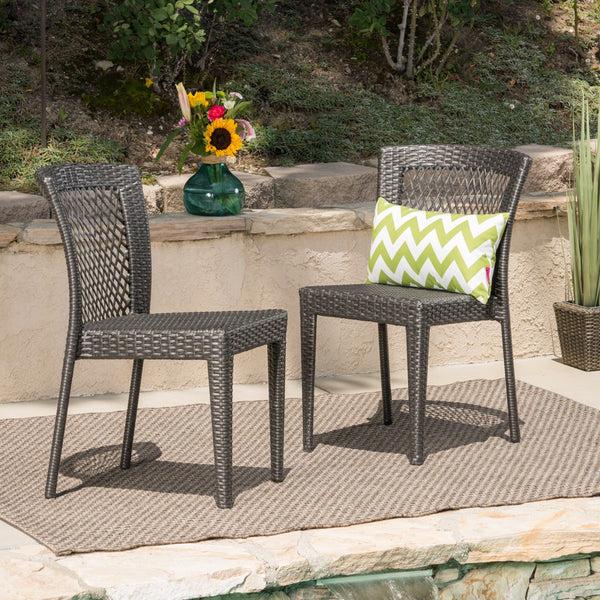 Gdf Studio Bonnie Outdoor Gray Wicker Stackable Dining Chairs