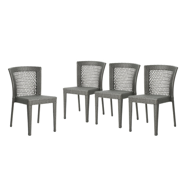 Gdf Studio Bonnie Outdoor Gray Wicker Stackable Dining Chairs