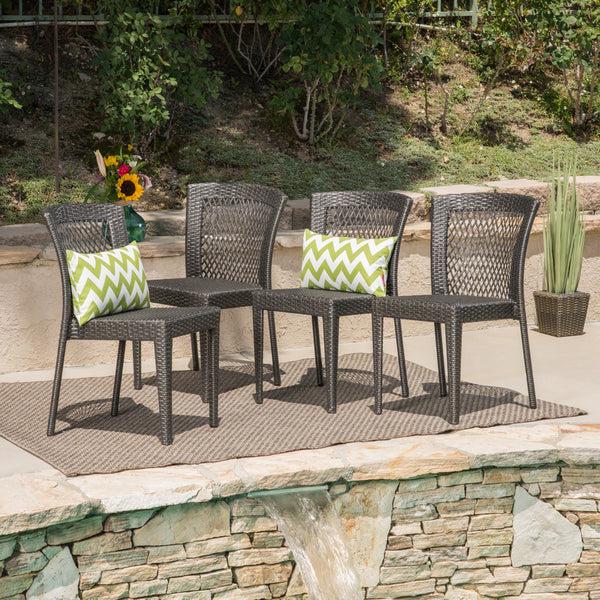 Gdf Studio Bonnie Outdoor Gray Wicker Stackable Dining Chairs